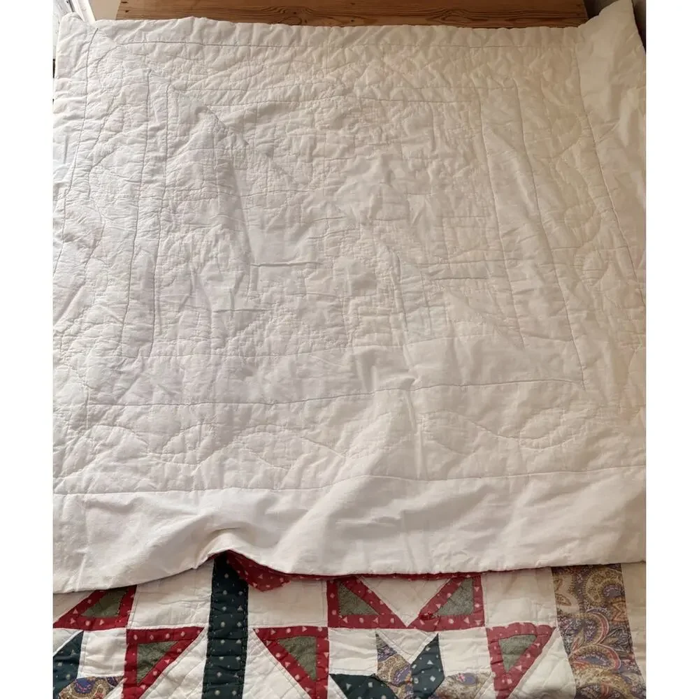 Vintage Handmade Patchwork Christmas Quilt Size 94x84 Red Sf
